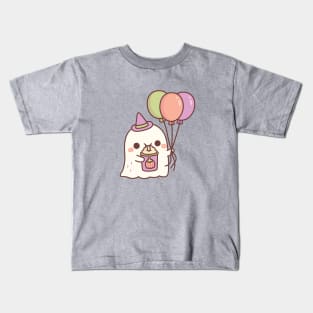 Cute Ghost With Balloons Drinking Pumpkin Spice Latte Kids T-Shirt